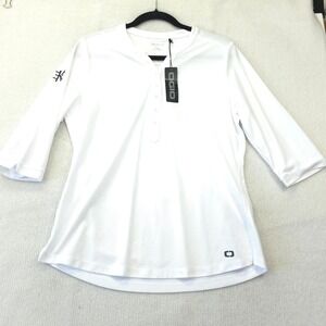 NWT OGIO Womens White 3/4 Sleeve Henley Performance Golf Shirt Size M Preppy